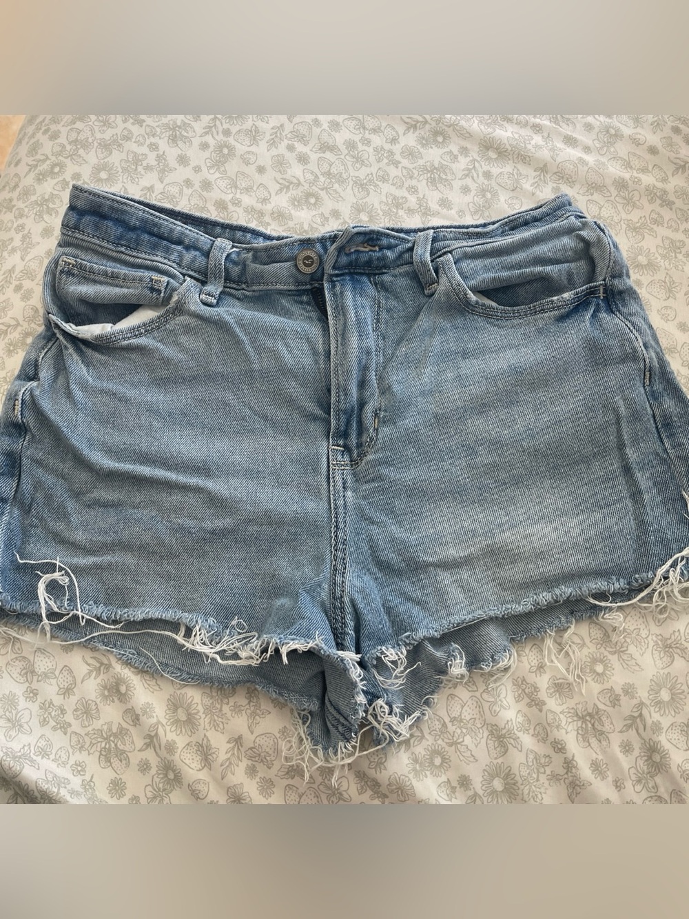 Hollister Light Blue High-Rise Frayed Denim Shorts